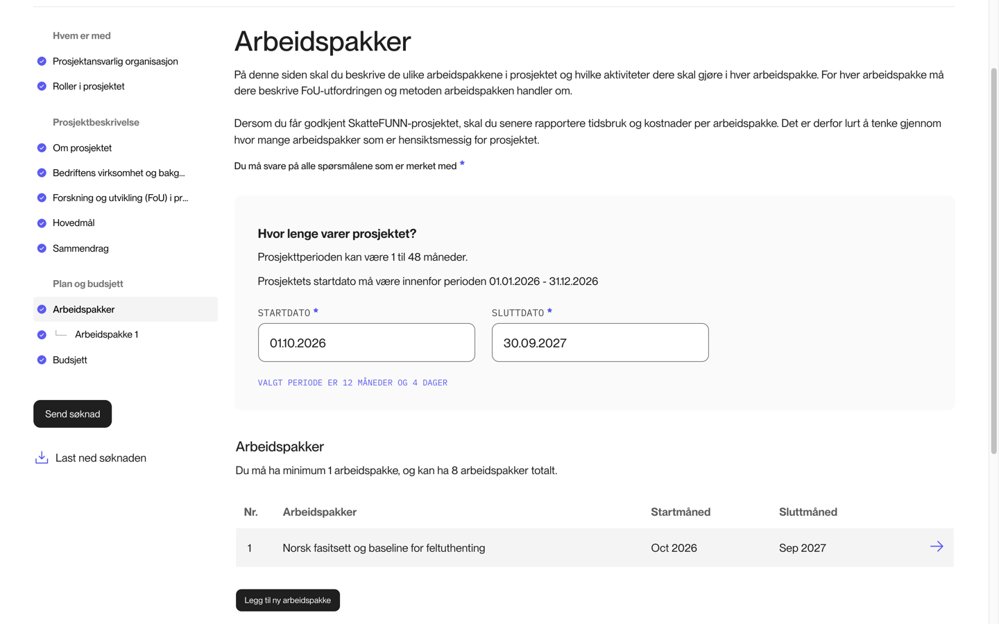 Arbeidspakkelisten med lagret arbeidspakke